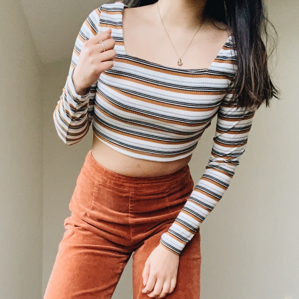 Princess Polly Striped Long Sleeve Crop Top